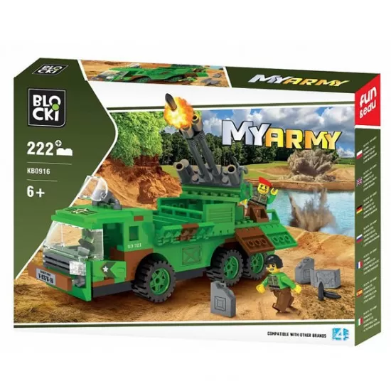 Set cuburi constructie Blocki - Tir militar cu lansator rachete, 222 piese Set cuburi constructie Blocki - Tir militar cu lansator rachete, 222 piese
