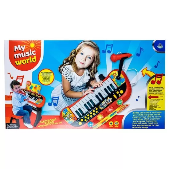 Orga cu scaunel si microfon pentru copii Orga cu scaunel si microfon pentru copii