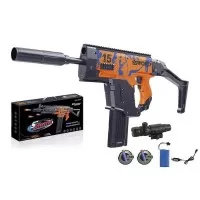 Jucarie pistol mitraliera cu ventuze, infrarosu si baterie reincarcabila portocaliu
