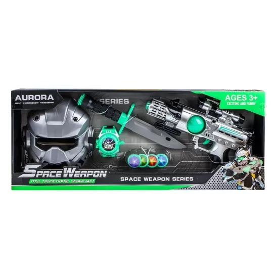 Set de joaca cu pistol, masca si ceas Space Weapon Aurora Set de joaca cu pistol, masca si ceas Space Weapon Aurora