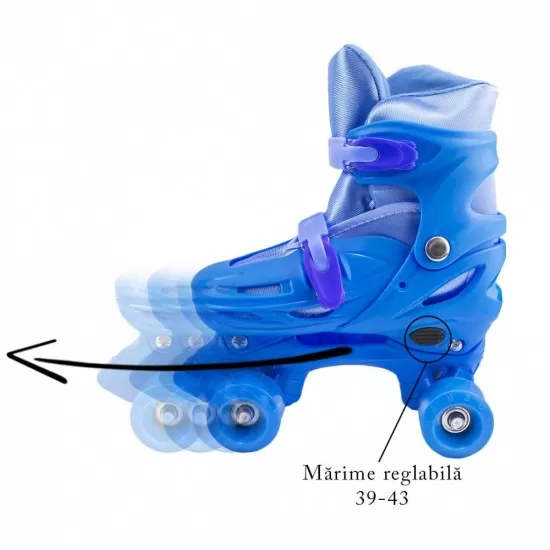 Set patine cu rotile, casca, cotiere si genunchiere marimea L (39-43) albastru Set patine cu rotile, casca, cotiere si genunchiere marimea L (39-43) albastru