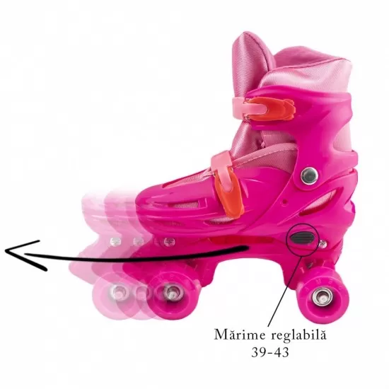 Set patine cu rotile, casca, cotiere si genunchiere marimea L (39-43) roz Set patine cu rotile, casca, cotiere si genunchiere marimea L (39-43) roz