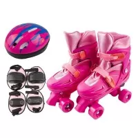 Set patine cu rotile, casca, cotiere si genunchiere marimea L (39-43) roz