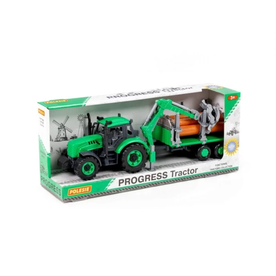 Tractor cu remorca lemne Progresso, 40x11.5x17 cm, Polesie Tractor cu remorca lemne Progresso, 40x11.5x17 cm, Polesie