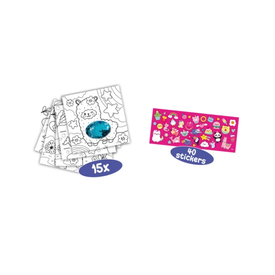 Carte de colorat cu 40 de stickere si 15 pagini cu animalute si paiete reversibile Carte de colorat cu 40 de stickere si 15 pagini cu animalute si paiete reversibile