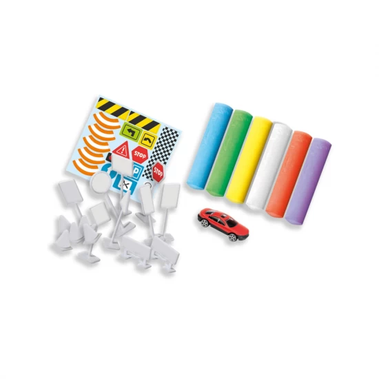 Set 6 culori creta colorata si 15 semne de circulatie pentru terenul de joaca 