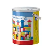 Cuburi din lemn colorate 100 piese in galeata cu capac de sortare