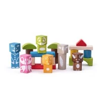 Set cuburi din lemn cu imprimeu colorat Woodyland 26 piese