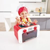 Cuptor de jucarie din lemn pentru copii cu accesorii, sunete si lumini Hape