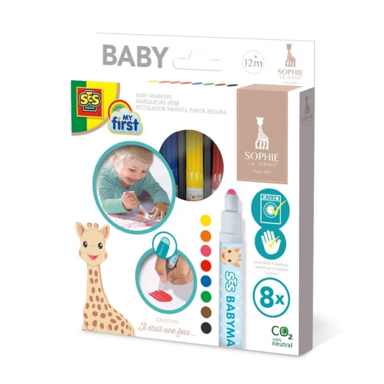 Set 8 markere pentru copii Girafa Sophie, +12 luni