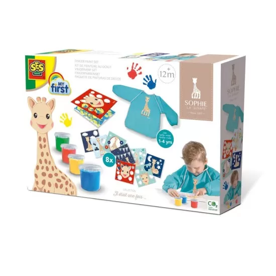 Set acuarele pentru degetele cu planse si sort Girafa Sophie Set acuarele pentru degetele cu planse si sort Girafa Sophie