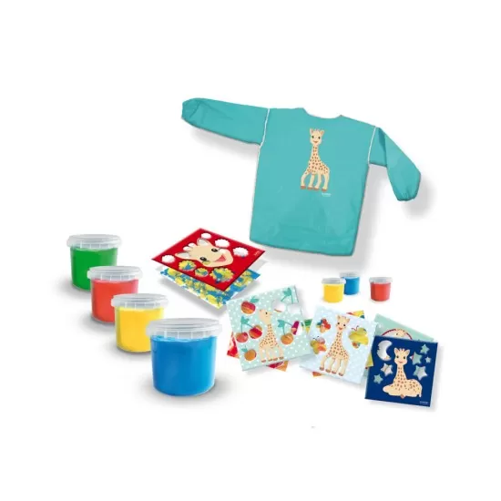 Set acuarele pentru degetele cu planse si sort Girafa Sophie Set acuarele pentru degetele cu planse si sort Girafa Sophie