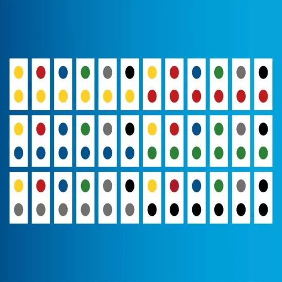 Joc 2 in 1 - Potriveste 4 & Domino curcubeu Hubelino 71 piese Joc 2 in 1 - Potriveste 4 & Domino curcubeu Hubelino 71 piese
