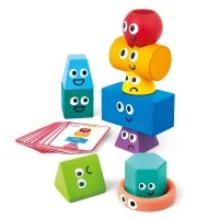 Joc educativ Montessori cu 10 forme geometrice si 16 carduri cu provocari Hape
