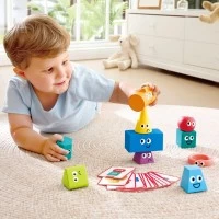 Joc educativ Montessori cu 10 forme geometrice si 16 carduri cu provocari Hape