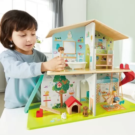 Casuta de papusi cu mobila, 8 camere si 9 efecte muzicale Hape