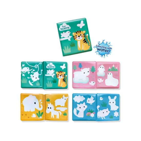 Jucarie baie, Carte de colorat cu apa, 8 pagini cu animale, +6 luni