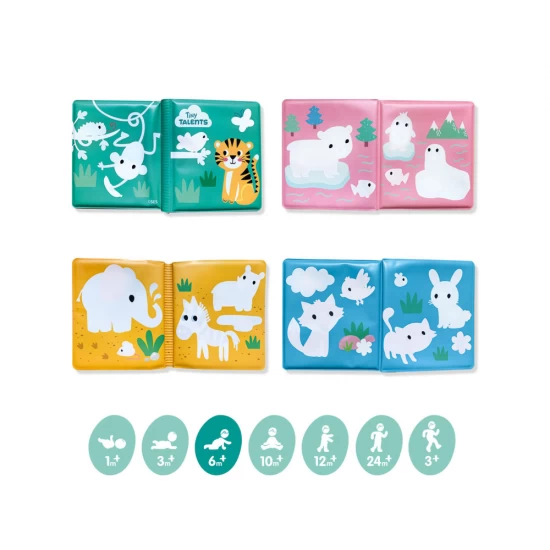 Jucarie baie, Carte de colorat cu apa, 8 pagini cu animale, +6 luni