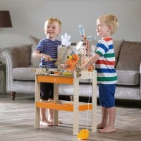 Set de joaca din lemn Hape - Banc de lucru Deluxe 79 piese