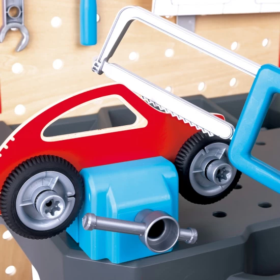 Jucarie din lemn - Banc de lucru pentru service si reparatii auto 71 piese Jucarie din lemn - Banc de lucru pentru service si reparatii auto 71 piese