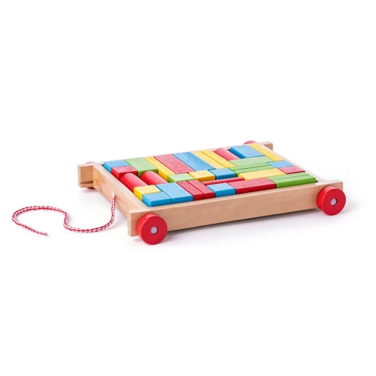 Jucarie din lemn - Carucior cu cuburi 34 piese Jucarie din lemn - Carucior cu cuburi 34 piese