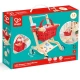 Jucarie din lemn, Carucior rosu de cumparaturi cu accesorii, Hape, 10 piese