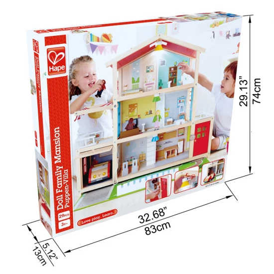 Casa de papusi mobilata tip vila cu lumini LED si sonerie Hape 29 piese