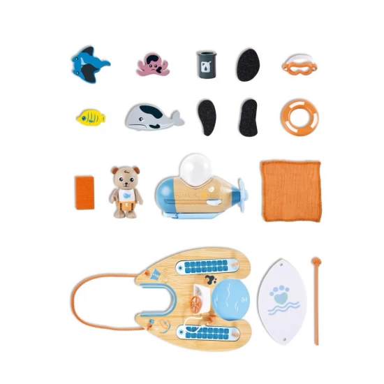Set de joaca din lemn Catamaran 18 piese, colectia Green Planet Explorers, Hape