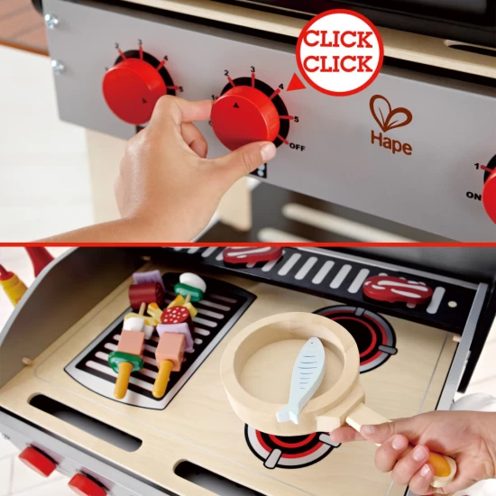 Set de joaca din lemn - Gratar gourmet cu mancare 22 piese Set de joaca din lemn - Gratar gourmet cu mancare 22 piese