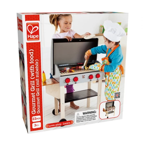 Set de joaca din lemn - Gratar gourmet cu mancare 22 piese Set de joaca din lemn - Gratar gourmet cu mancare 22 piese