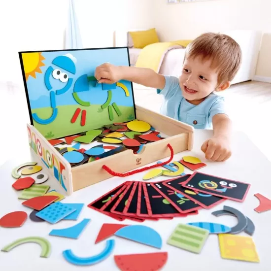Set de joaca din lemn - Cutie de arta magnetica Hape 105 piese Set de joaca din lemn - Cutie de arta magnetica Hape 105 piese