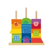 Set de joaca din lemn de stivuit, Casa curcubeu, Woodyland, 27 piese