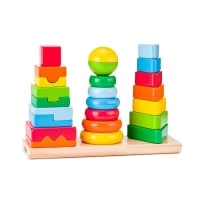 Jucarie educativa din lemn de stivuit, Forme geometrice, Woodyland