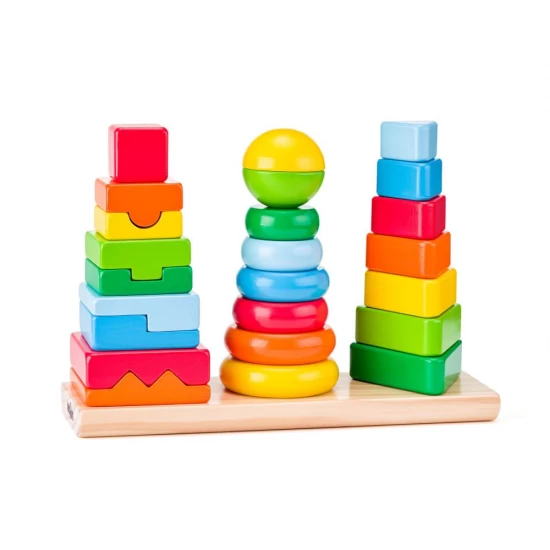 Jucarie educativa din lemn de stivuit, Forme geometrice, Woodyland