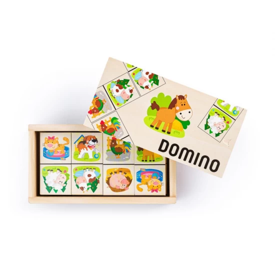 Joc Domino din lemn, Animale de la ferma, 28 piese