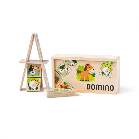 Joc Domino din lemn, Animale de la ferma, 28 piese