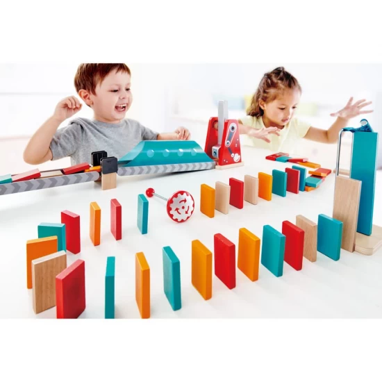 Set constructie STEAM Domino cu ciocan robot 59 piese, Hape, +4 ani