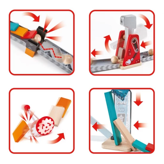 Set constructie STEAM Domino cu ciocan robot 59 piese, Hape, +4 ani