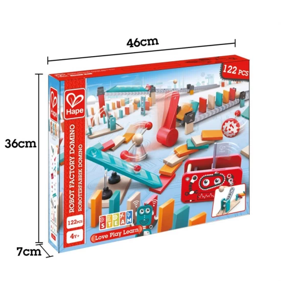 Set de joaca din lemn Domino, Fabrica de roboti, 122 piese Set de joaca din lemn Domino, Fabrica de roboti, 122 piese