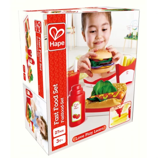 Set de joaca Fast-food din lemn Hape 27 piese Set de joaca Fast-food din lemn Hape 27 piese