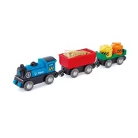 Set de joaca din lemn Hape - Locomotiva si vagoane cu baterii