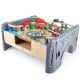 Set trenulet din lemn cu masa de joaca si locomotiva motorizata Hape 70 piese