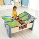 Set trenulet din lemn cu masa de joaca si locomotiva motorizata Hape 70 piese