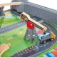Set trenulet din lemn cu masa de joaca si locomotiva motorizata Hape 70 piese