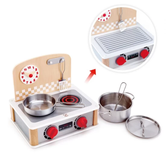 Set de joaca din lemn Hape - Mini aragaz si ustensile Set de joaca din lemn Hape - Mini aragaz si ustensile