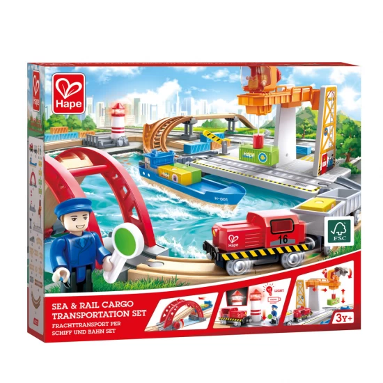Set de joaca din lemn transport maritim si feroviar Hape 38 piese Set de joaca din lemn transport maritim si feroviar Hape 38 piese
