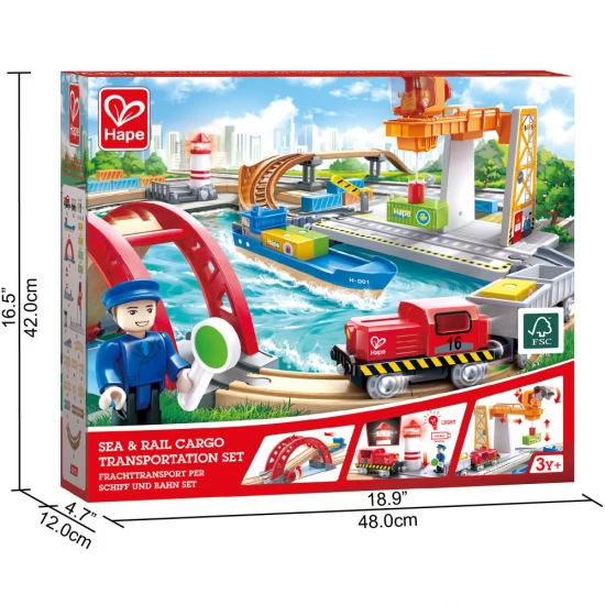 Set de joaca din lemn transport maritim si feroviar Hape 38 piese Set de joaca din lemn transport maritim si feroviar Hape 38 piese