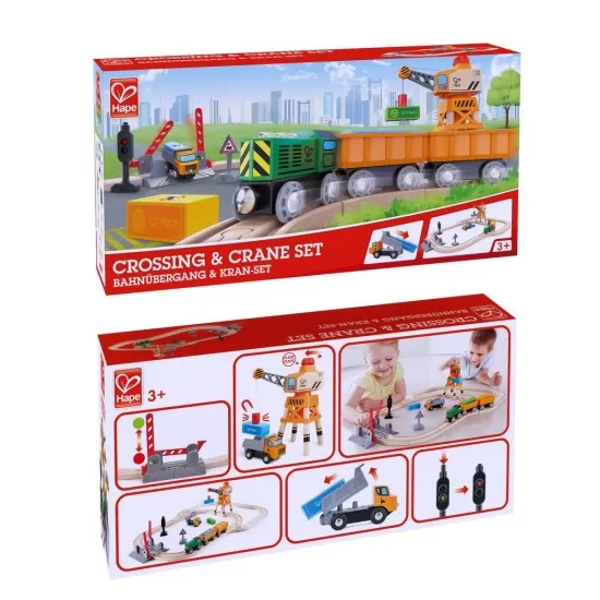 Jucarie din lemn Hape - Set tren de marfa cu macara 34 piese Jucarie din lemn Hape - Set tren de marfa cu macara 34 piese