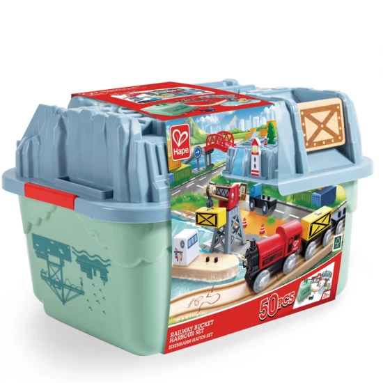 Set trenulet port din lemn Hape 51 piese