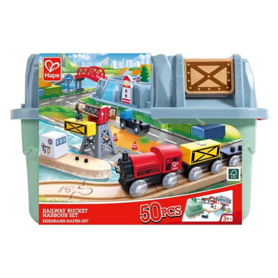 Set trenulet port din lemn Hape 51 piese